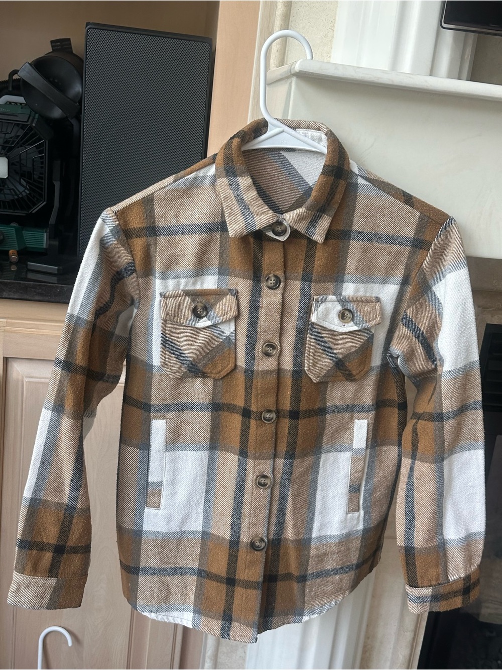 Arshiner Kids Plaid Shacket Jacket Size 140 9-10 Brown Cream Flannel